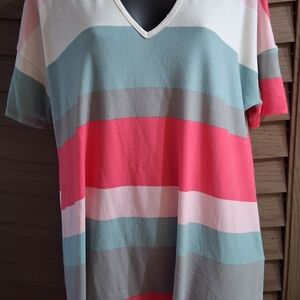 Striped V-Neck Short Sleeve Tee